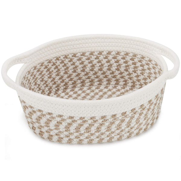 Abenkle Cute Small Woven Basket, 12"x 8" x 5", Decorative Gift Basket with Handles for Cat Dog Toys Storage