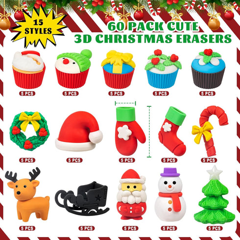YGAOHF 60 PCS Cute 3D Animal Puzzle Christmas Erasers for Kids Bulk, Desk Pets for Classroom Rewards, Party Favors,