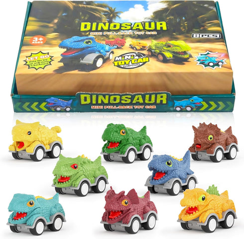 LADFAR Dinosaur Toys for Kids 3-5, 8 Pcs Dinosaur Monster Truck Pull Back