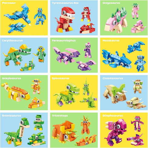 12 Sets 3-in-1 Set 36 Easter Basket Stuffer - Dinosaur Building with Prefilled Eggs for Easter Party Favors & Egg Hunt