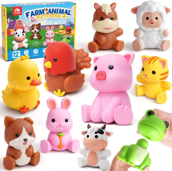 Coogam 10Pcs Farm Animal Matching Toys, Fine Motor Sorting Games for Kids
