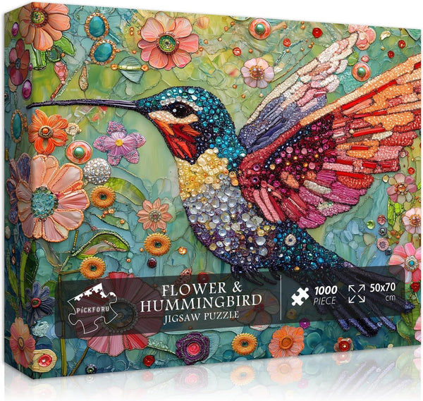 PICKFORU Hummingbird Puzzles for Adults 1000 Pieces, Nature Birds Flower Jewel Art Puzzle,