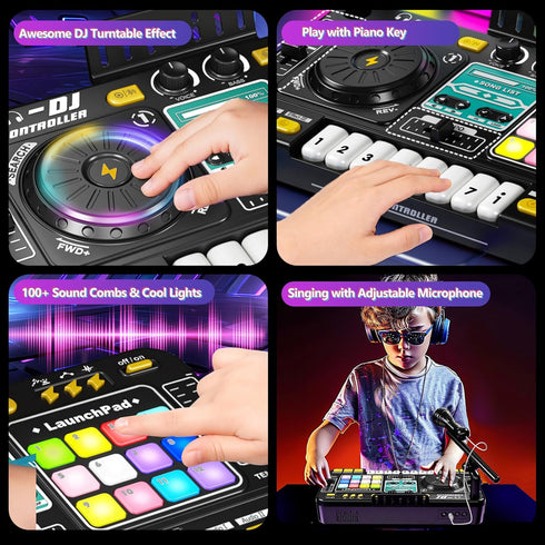 3 4 5 6 7 Kids DJ Mixer Controller Table Musical Toy with LED Lights Sound Effect Microphone Piano DJ Mixer Board Music