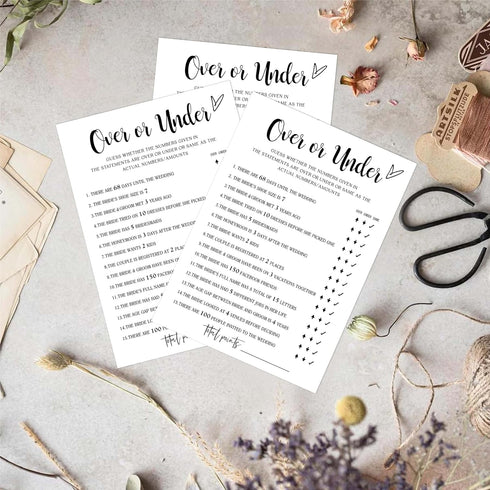 White Theme Bridal Shower Games for 25 Guests - Over or Under Bridal Games, Wedding Advice Cards for Reception