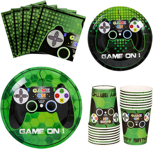 WERNNSAI Video Game Party Tableware Set - Gaming Supplies for Boys Birthday, Serves 16 Guests, 64 PCS