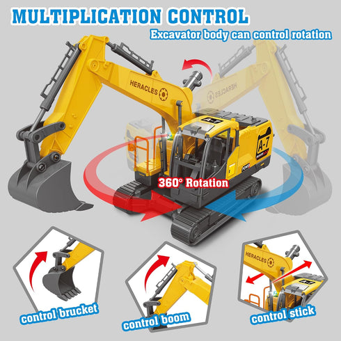 Dwi Dowellin Toys for 3 Year Old Boys, Excavator Toys with 6 Metal Racing Cars and 2 Engineering Vehicles, Foldable