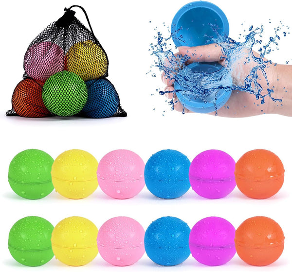 98K Reusable Water Balloons, 12Pcs with Mesh Bag, Self Sealing Silicone Ball for Easy Fill Summer Party Supplies