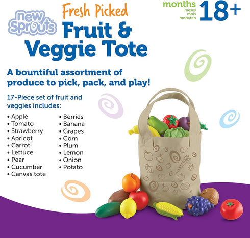 17 18 Multicolor,8 9 Learning Resources Fresh Picked Fruit And Veggie Tote, Piece, Age months+, L x W