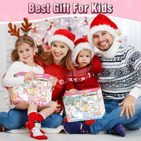 Set, 7 3 Kids Kitchen Toys BPA-Free Piece Pretend Play Appliances with Light Sound, Coffee Maker Blender Stand Mixer