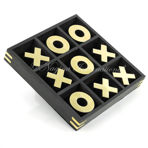 10" Large Elegant Premium Black Tic Tac Toe Board Game | Wooden Puzzle Game | Coffee Table Decor & Games