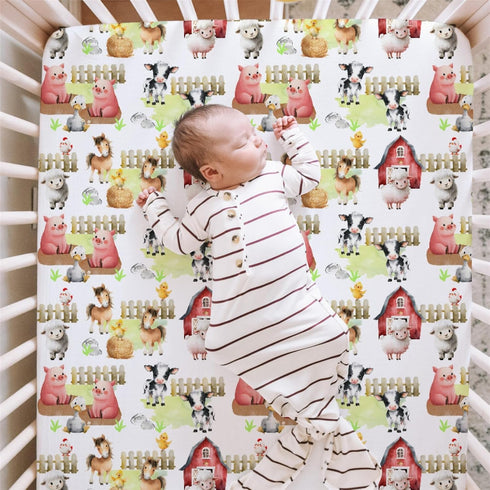 52" 28" HawSkgFub Farm Animal Life Barn Fitted Standard Crib Sheet for Baby Boy Girl, Neutral Cow Horse Pig Sheep
