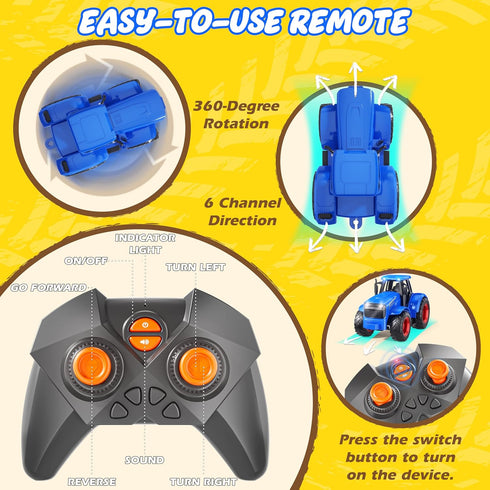 Set 3 4 5 6 7+ Funwee RC Tractor Toy with Light & Sound, Kids Farm Car Animal Trailer Wheels Remote Truck, Outdoor