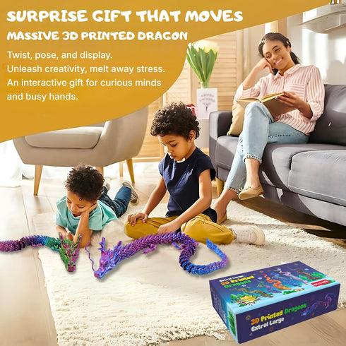 35.4'' 3D Extra Large Printed Dragon Toy, Giant Fully Articulated Chinese Dragon Fidget, Collectible Home Office Desk