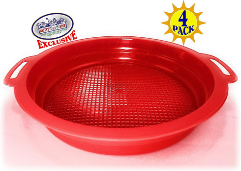 Set 4 Pack (8.75'' 9.75") Matty's Toy Stop Sand Sifter Sieves for Sand & Beach (Red, Blue, Yellow & Green) Complete