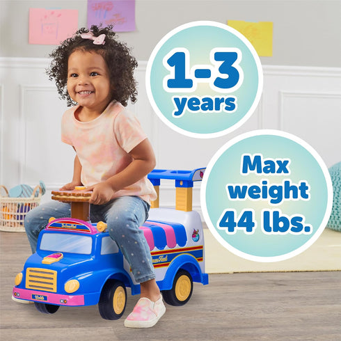 WADDLE Ice Cream Toy Truck for Kids - Ride On Playset with Scoops, Toppings, and Popsicles for Toddlers 1-3