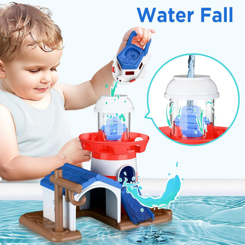 2-4, Set, Swimming 18 3 5 6 iPlay, iLearn Bath Toys for Toddlers Kids Lighthouse Bathtub Shower Toy Wind up Boat, Baby