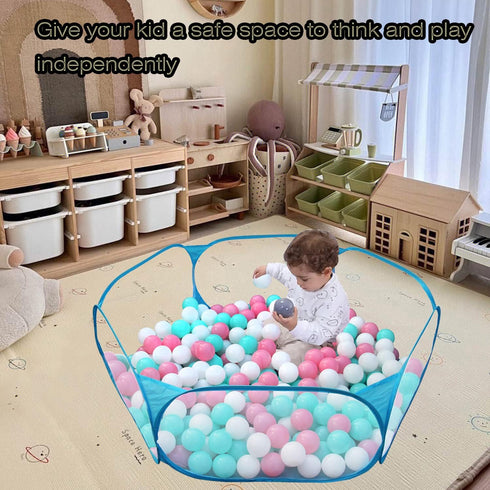 Portable Cute Blue Hexagon Children Ball Pit, Indoor/Outdoor Easy Folding Play Pool with Carry Tote