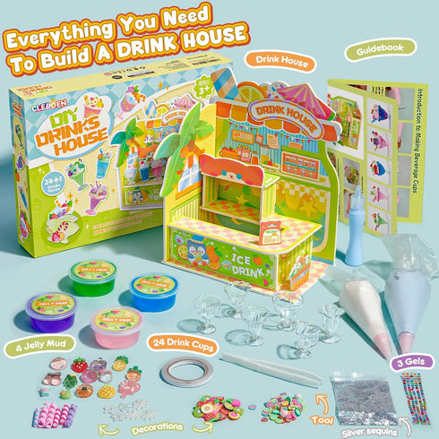 Cleboen Set, 24 8+, Mini Drink House DIY Toy Making Miniature Food Drinks, Resin & Clay Kitchen Play Food DIY Craft Kit