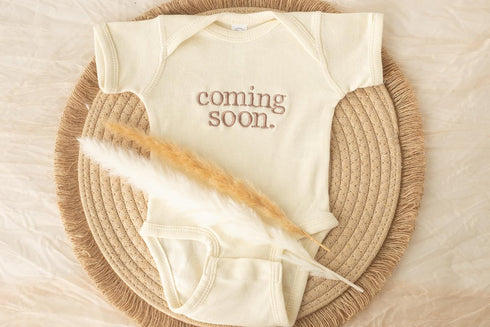 Generic Embroidered Coming Soon Baby Bodysuit, Pregnancy Announcement Bodysuit. Gifts for New Grandparents, Husband