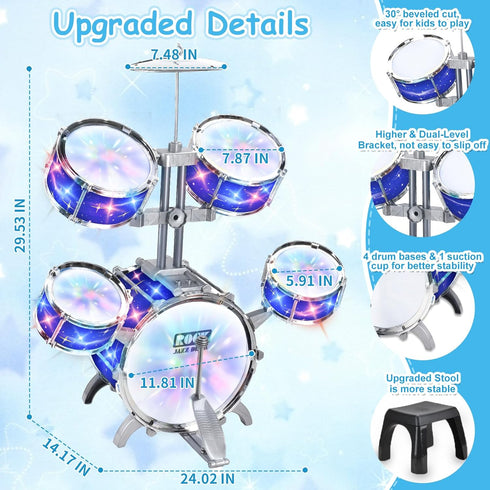PaLeyFer Set Upgraded Kids Drum for Toddlers w/ Light (All Plastic), Musical Gifts Toys for Boys Girls, Kids Jazz Drum