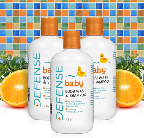 12 Oz (Pack 2) Defense Soap Baby Shampoo and Body Wash with Tea Tree Oil, Coconut Oil, Eucalyptus, Olive Oil & Aloe, Fl