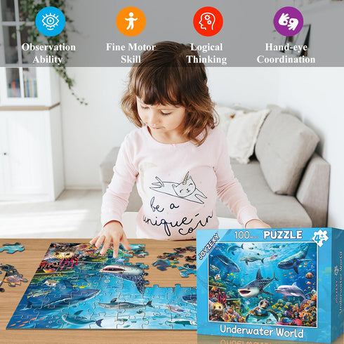 Puzzles for Kids Ages 4-6 6-8 8-10, Underwater World Ocean Puzzles 100 Pieces for Kids Learning Educational Puzzle Toys for Boys and Girls