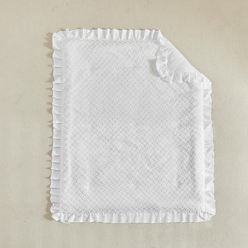 3 Set Pieces Tufted Crib Bedding with Ruffle Fringe, White Ruffled Comforter with Fitted Sheet and Bed Skirt , Soft