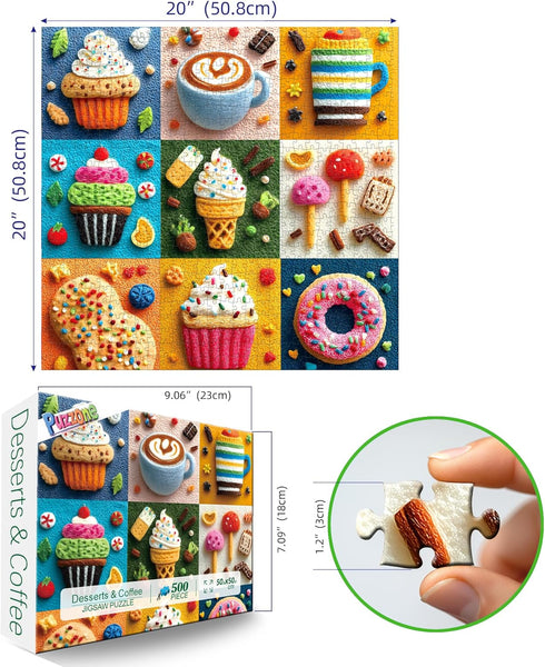 500 Piece Puzzle for Adult Embroidery Desserts Jigsaw Puzzle Cupcakes Coffee Ice Cream Donut Fabric Art Snacks Game