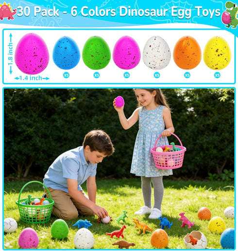 30 Pack Easter Basket Stuffers for Kids, Dinosaur Egg Hatching for Toddler Girls Boys Classroom Exchange School Prizes