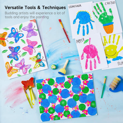 Set, 53 14 (2 oz), Shuttle Art Washable Finger Paint PCS with Colors fl Paint Brushes, Sponge, Palette, Non-Toxic