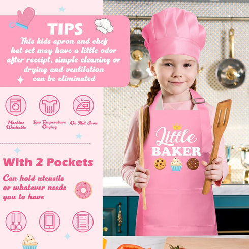 2Pcs Set, R HORSE Kid Apron And Chef Hat Adjustable Children Pink Baker Kitchen Apron, Dress up Role Play Chef Toy
