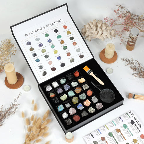 30 Set Rock Collection for Kids - Pcs Rocks, Gemstones & Crystals Kit with Learning Guide,Mineral Education Geology