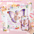 Butterfly Baby Milestone Blanket Set for Girls, Floral Monthly Growth Blanket with Wooden Signs and Bow Headband