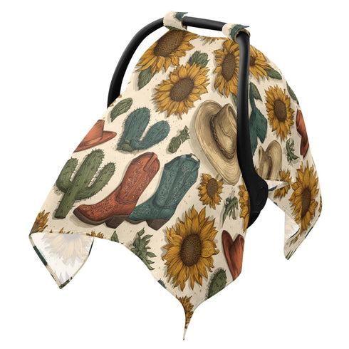 Mazeann Cowboy Boots Sunflowers Car Seat Cover Baby Breathable Soft Infant Carseat Covers