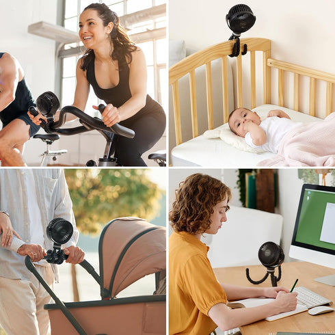 Momcozy 8000mAh 27H 4 360Rotate 2 Portable Stroller Fan | Ultra-long Battery Life | Detachable Speed | Modes LED Night