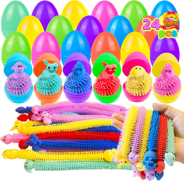 24 Pack Prefilled Easter Eggs with Bunny Stretchy Strings Sensory Fidget Toys