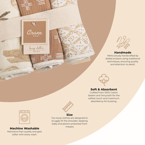 Set 3, 7" 20", Crane Baby Muslin Baby Burp Cloths, Lightweight Absorbent Burp Cloth, Safari Animal, of x Newborn Baby