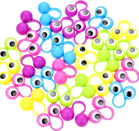 JOVITEC 48 Pcs Eye Finger Puppets Toys Set - Googly Wiggly Eyeball Rings for Kids, 5 Colors