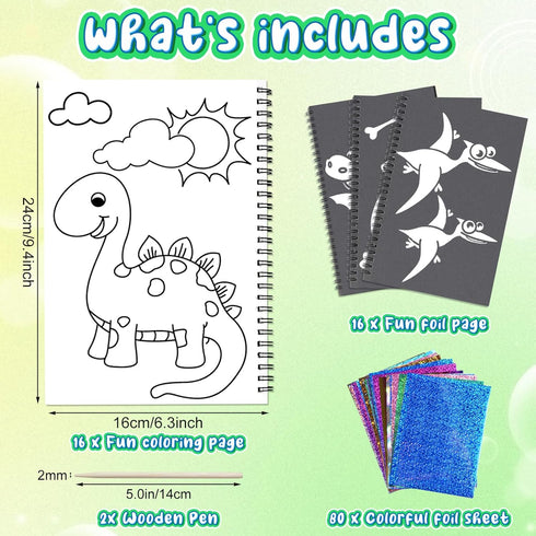 Art & Craft Activity, Foil Fun Dinosaur DIY Art Kits, No Mess Creative Drawing Game for Kids Ages 4-9 Birthday Gifts