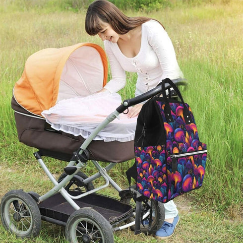 Qewfoju 70s 2 Backpack Backpack Mushroom Print Diaper Bag Large Capacity Diaper Baby Changing Bags