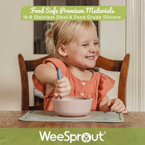 WeeSprout Toddler Utensils, 3 Forks & 3 Spoons, 18/8 Stainless Steel & Food Grade Silicone, Thick Easy-Grip Handles for