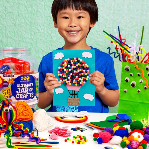 Made By Me! Ultimate Jar of Crafts, 200+ Piece Rainbow Craft Supply Bundle, Starter Kit for Kids and Adults