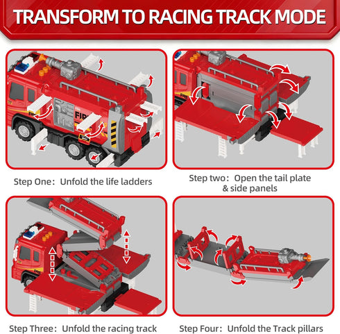 BuddyBight 3in1 12 3-5 3 4 5 6+ Fire Truck Toy with Foldable Race Track & Diecast Race Cars Toys, Fire Trucks