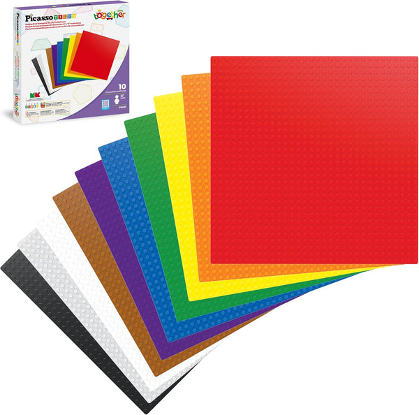 PicassoTiles Brick Baseplate Classic Building Block Foundation Kit 10 Pack 10"x10" Platform