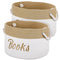 2 Pack Cotton Rope Storage Baskets, Embroidered Book Storage Bins with Handles, 15 x 11 x 9 Inches for Nursery