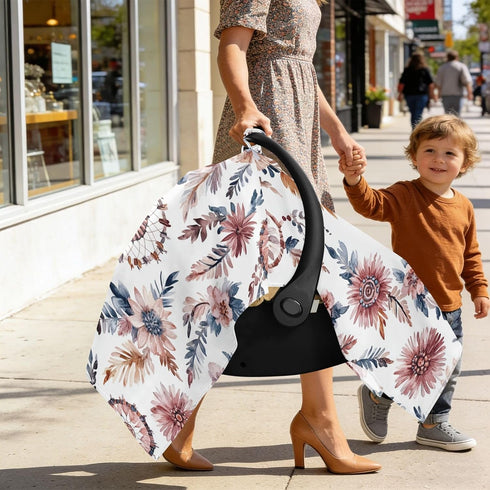 Dalzium Watercolor Ethnic Boho Floral Dreamcatchers Car Seat Cover Baby, Carseat Canopy Cover for Girl Boy, Breathable