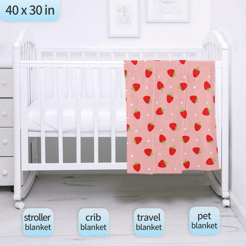 Pink Strawberry Baby Blanket - Super Soft Swaddle for Boys Girls - Cozy Receiving Blanket Stroller Throw 40x30 in for