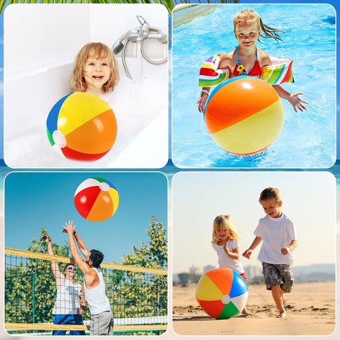 4 Pcs Large Rainbow Beach Balls - Inflatable Swimming Pool Toys for Summer Beach Water Games