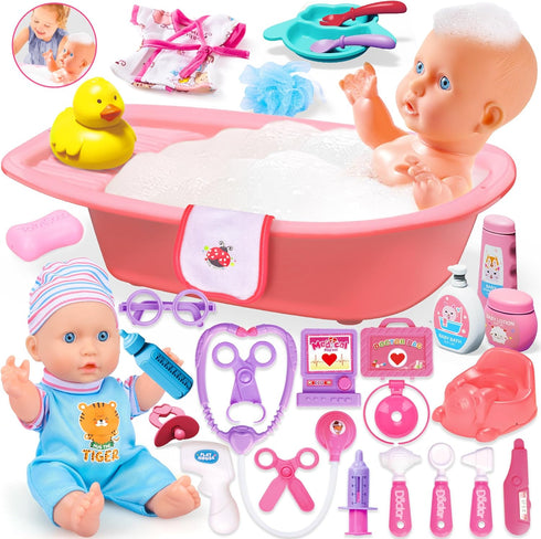 PROOU Baby Doll Care Toys, 30PCS Baby Dolls Bath Set & Doctor