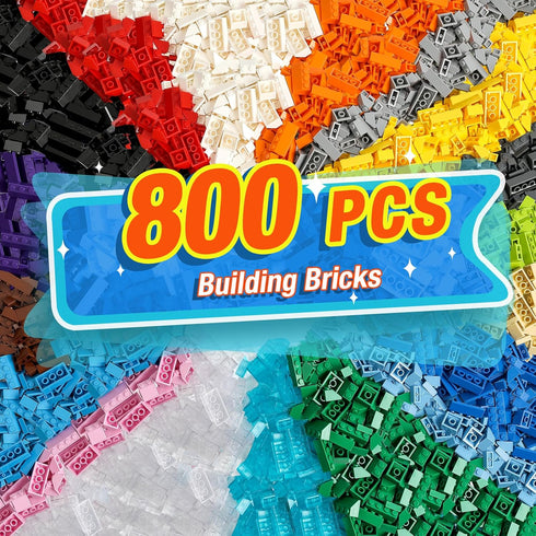 Noorastars 800 Pieces Building Bricks, 5 Sizes Building Pieces, Classic Slope Block Bulks